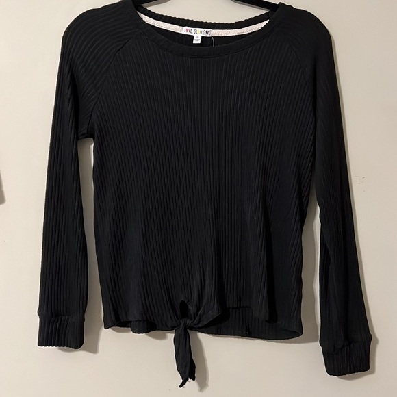 Love, Glam Girl large Jayme brushed tie front pullover black long sleeve stitch - Picture 11 of 11